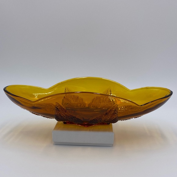 Vintage Indiana Glass Amber Leaf Pattern Candy Dish Mid Century Fall Leaf - Picture 4 of 9